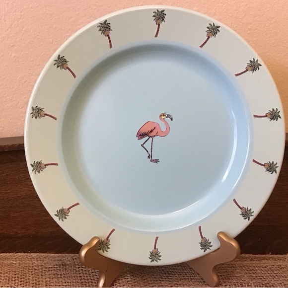 Vintage Marble Canyon flamingo palm tree enamelware plate - Picture 1 of 5